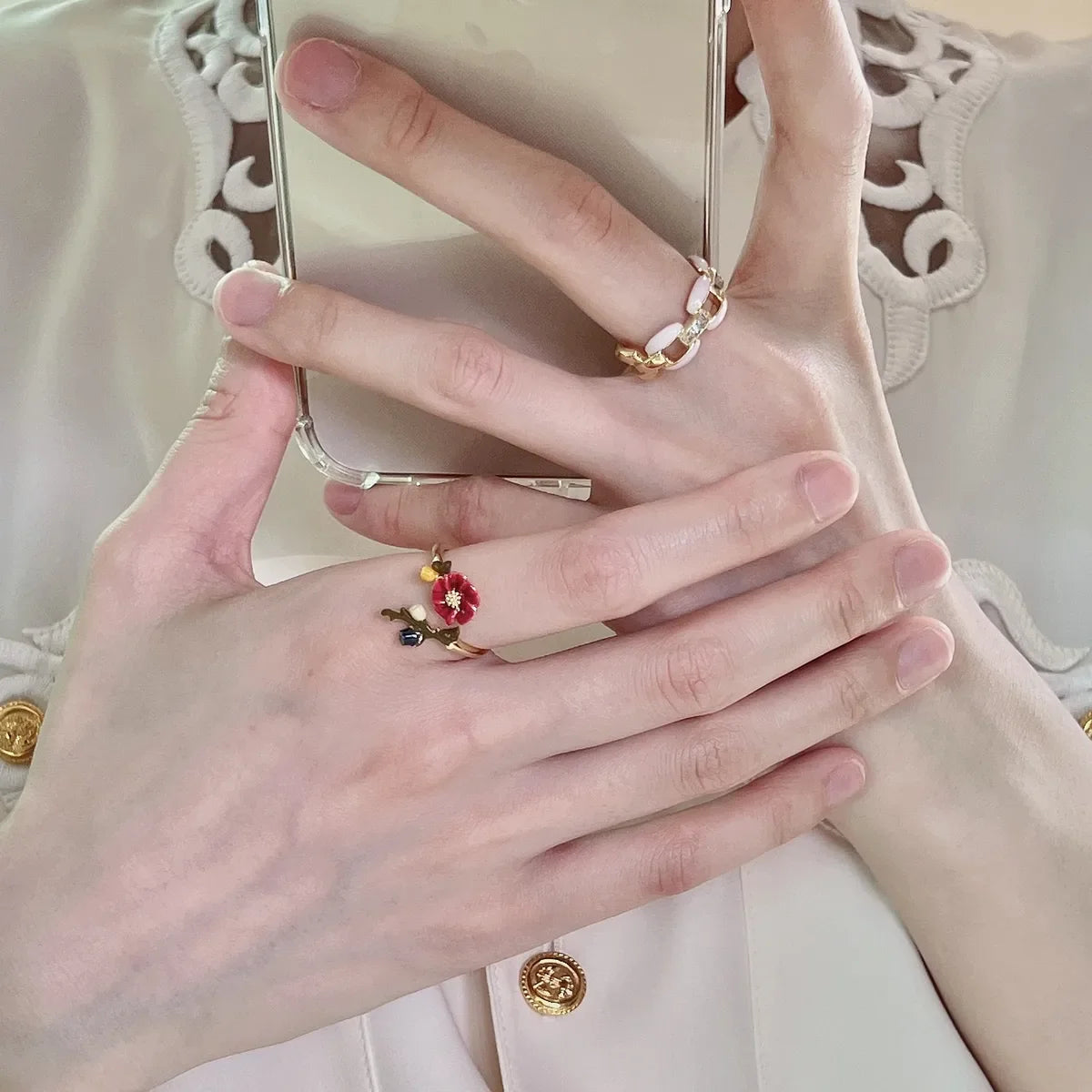 Sakura Charm Stackable Rings