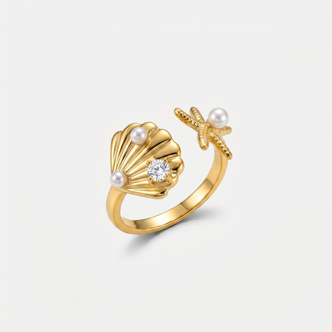 Scallop & Star Pearl Ring