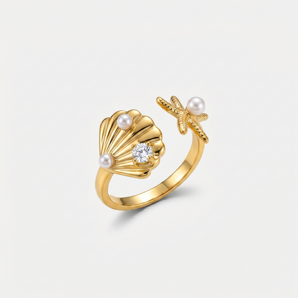 Scallop & Star Pearl Ring