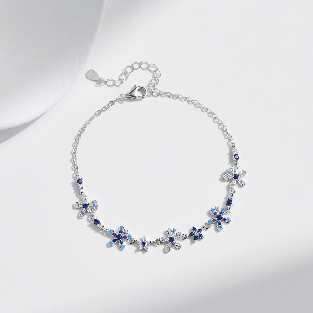Lapis Floral Necklace in Sterling Silver