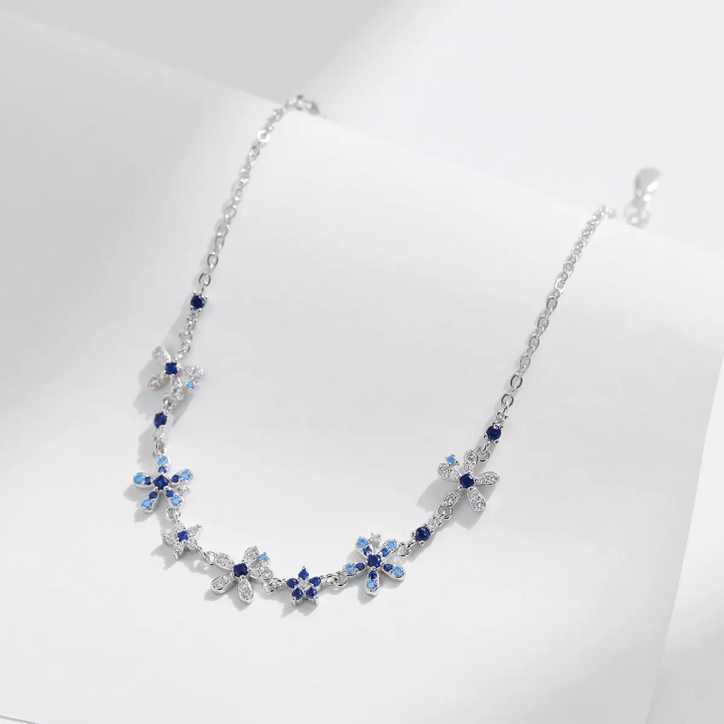 Lapis Floral Necklace in Sterling Silver