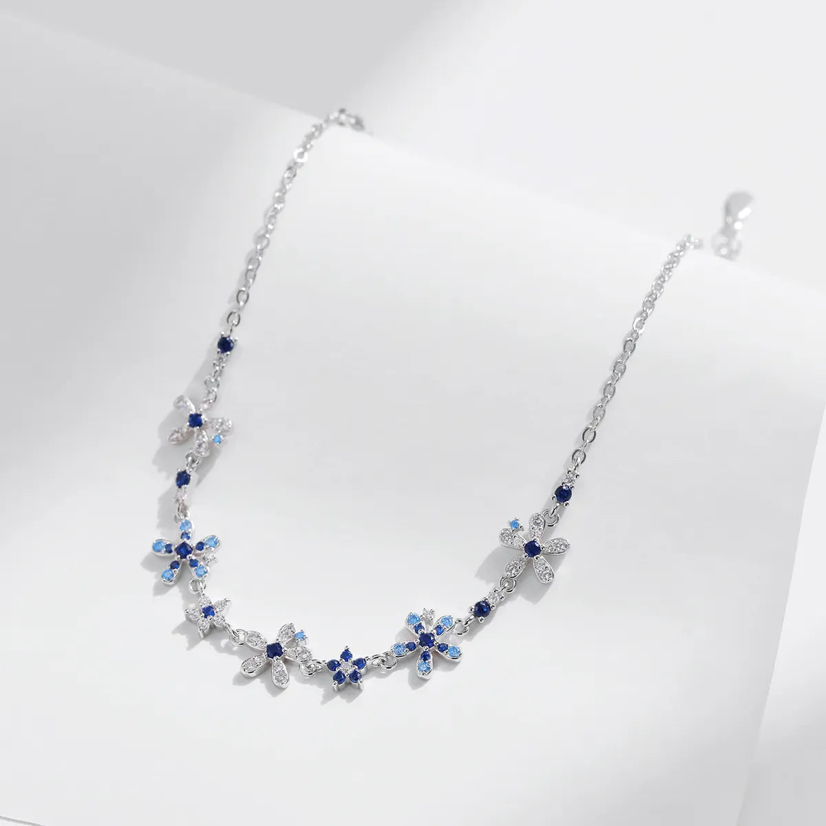 Lapis Floral Necklace in Sterling Silver