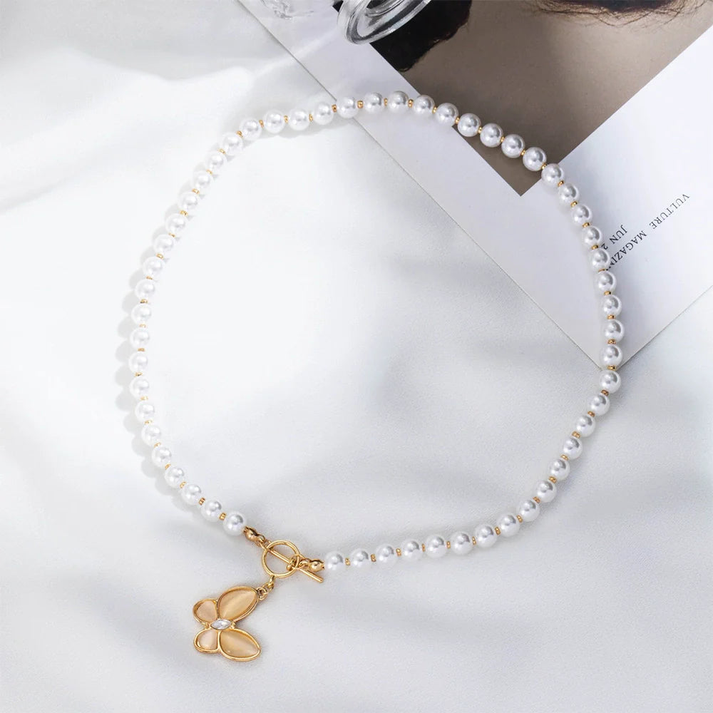 Hakubutsu Pearl Alloy Necklace